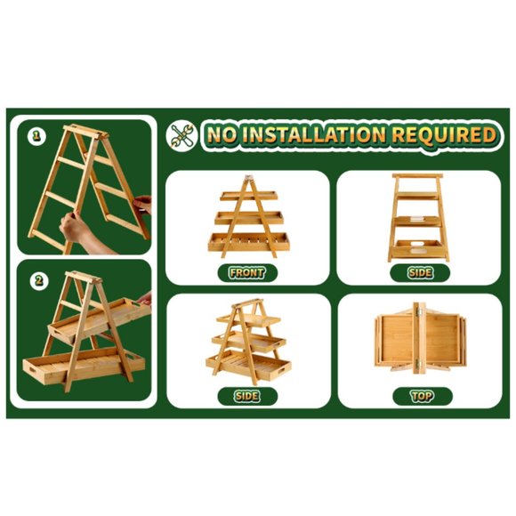 3-Tier Bamboo Fruit Basket - Veggie & Fruit Stand w/ Removable Serving Trays - Picture 8 of 9